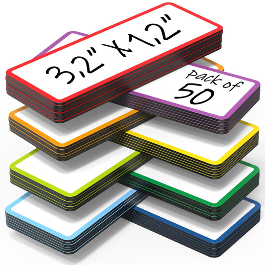 50 Pack Dry Erase Magnetic Labels 3.2x1.2 in Magnetic Name Tags for Classroom